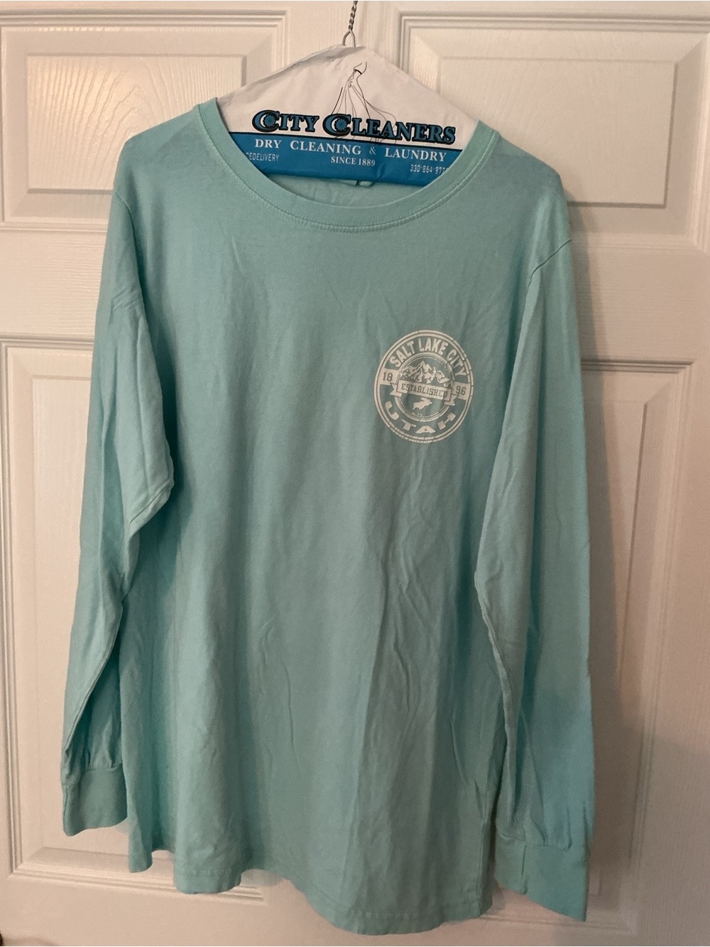 Long-Sleeve Tee in Light Aqua with Salt Lake City Crest